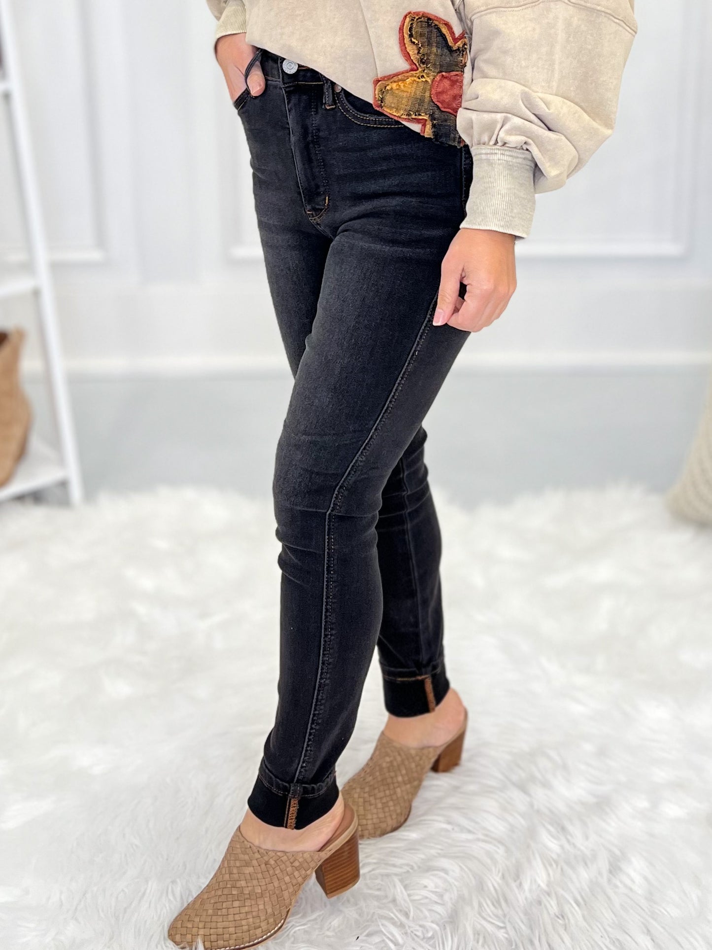 Fact Or Fiction - Judy Blue Tummy Control Black Washed Skinny Jeans - Final Sale