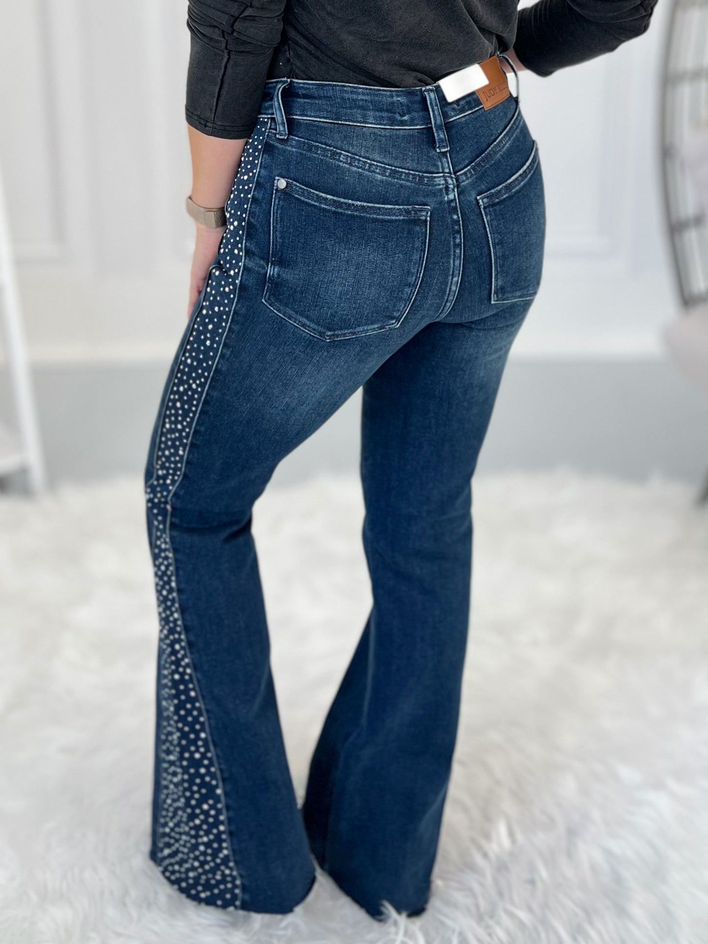 Diamond In The Rough - Judy Blue Rhinestone Detail Flare Jeans