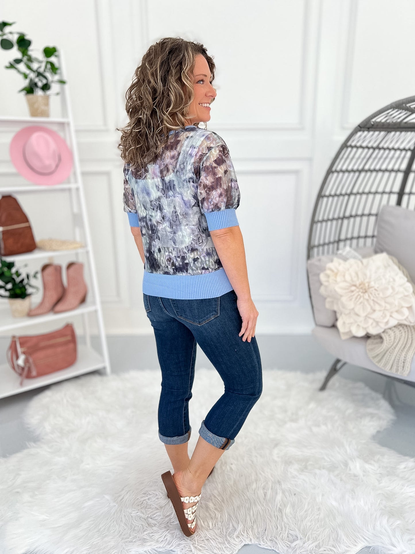 Mist You Too Mesh Button Up Top