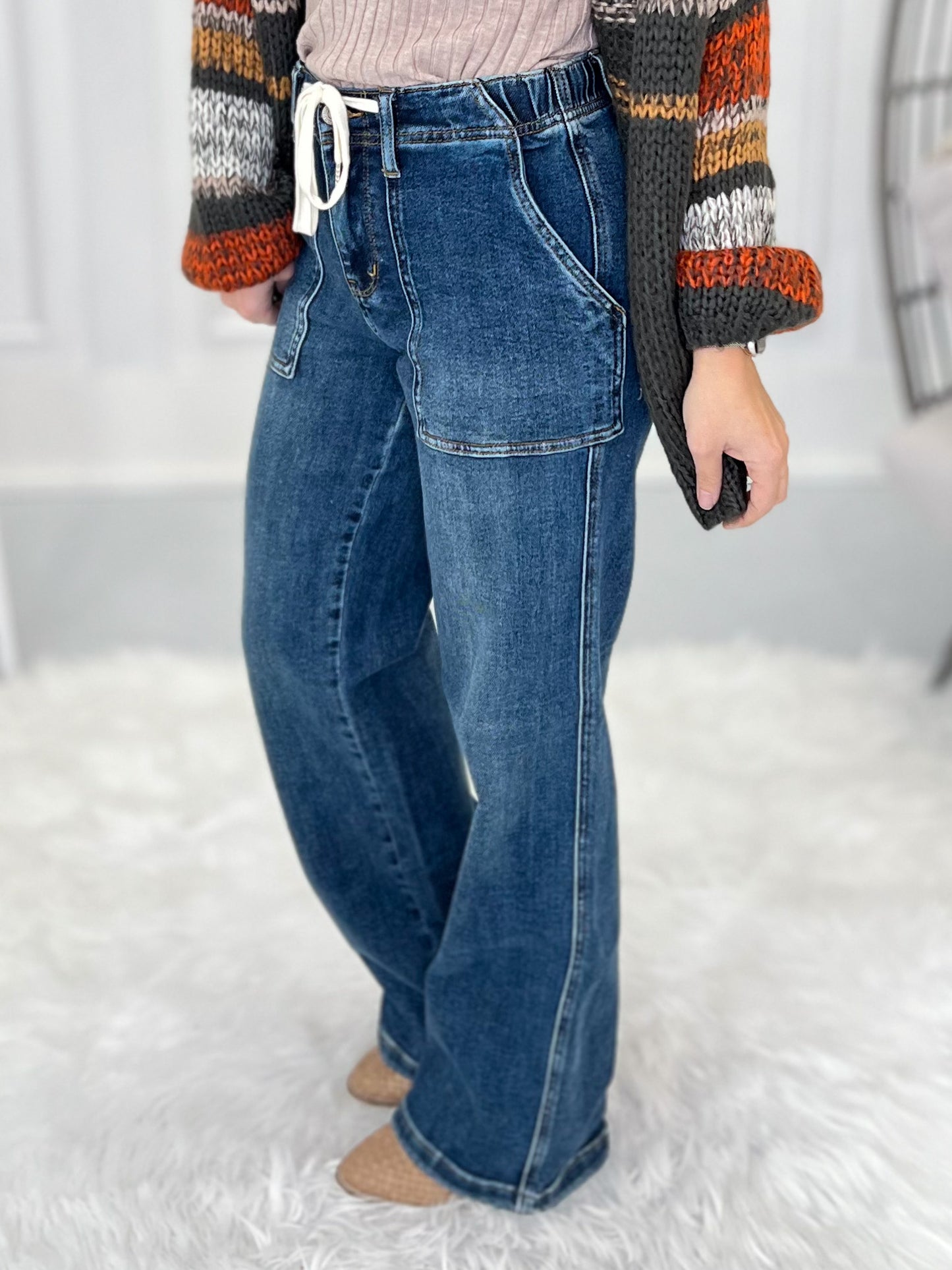 Funkytown - Judy Blue Drawstring Wide Leg Jeans