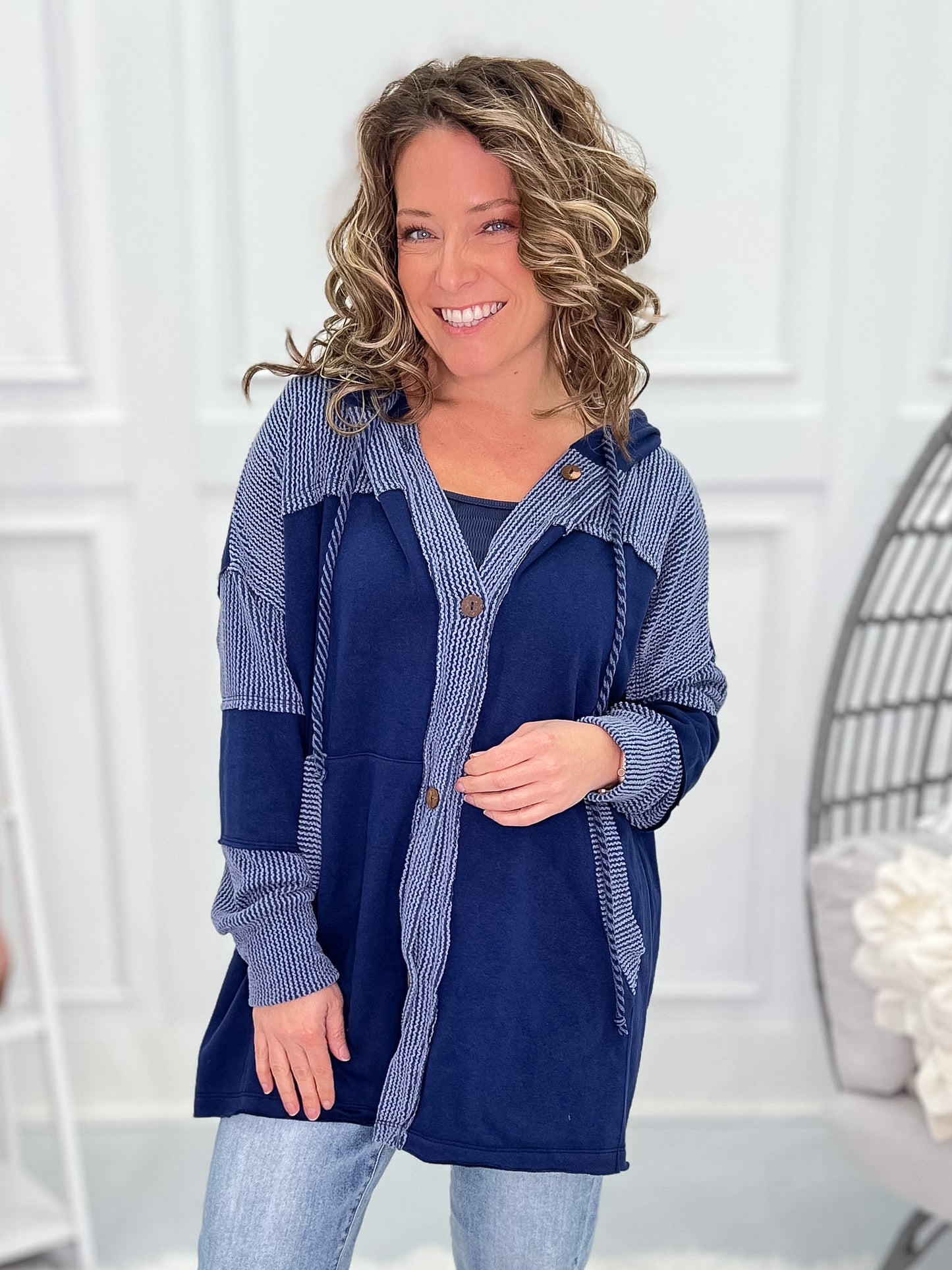 On Repeat Hooded Button Up