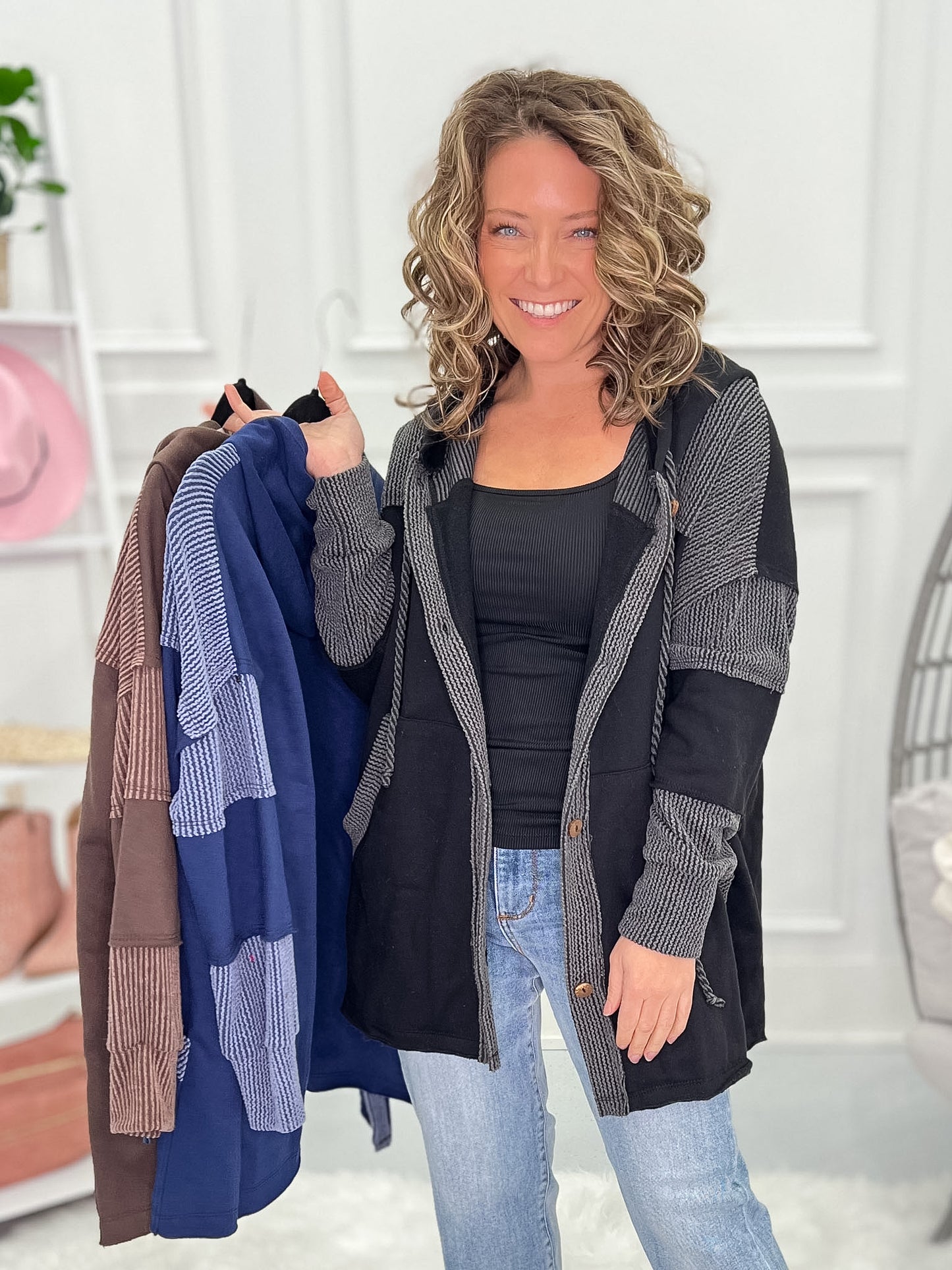On Repeat Hooded Button Up