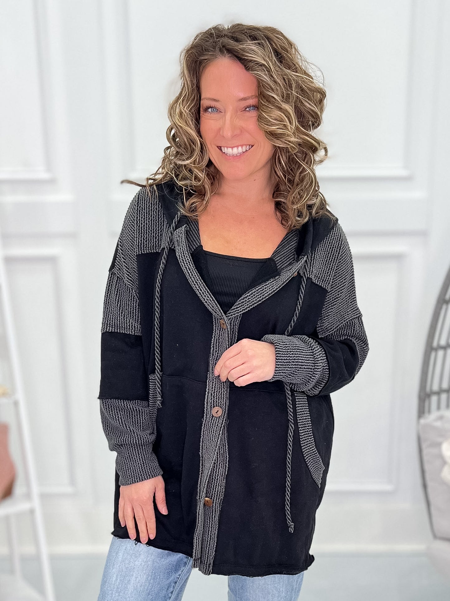 On Repeat Hooded Button Up
