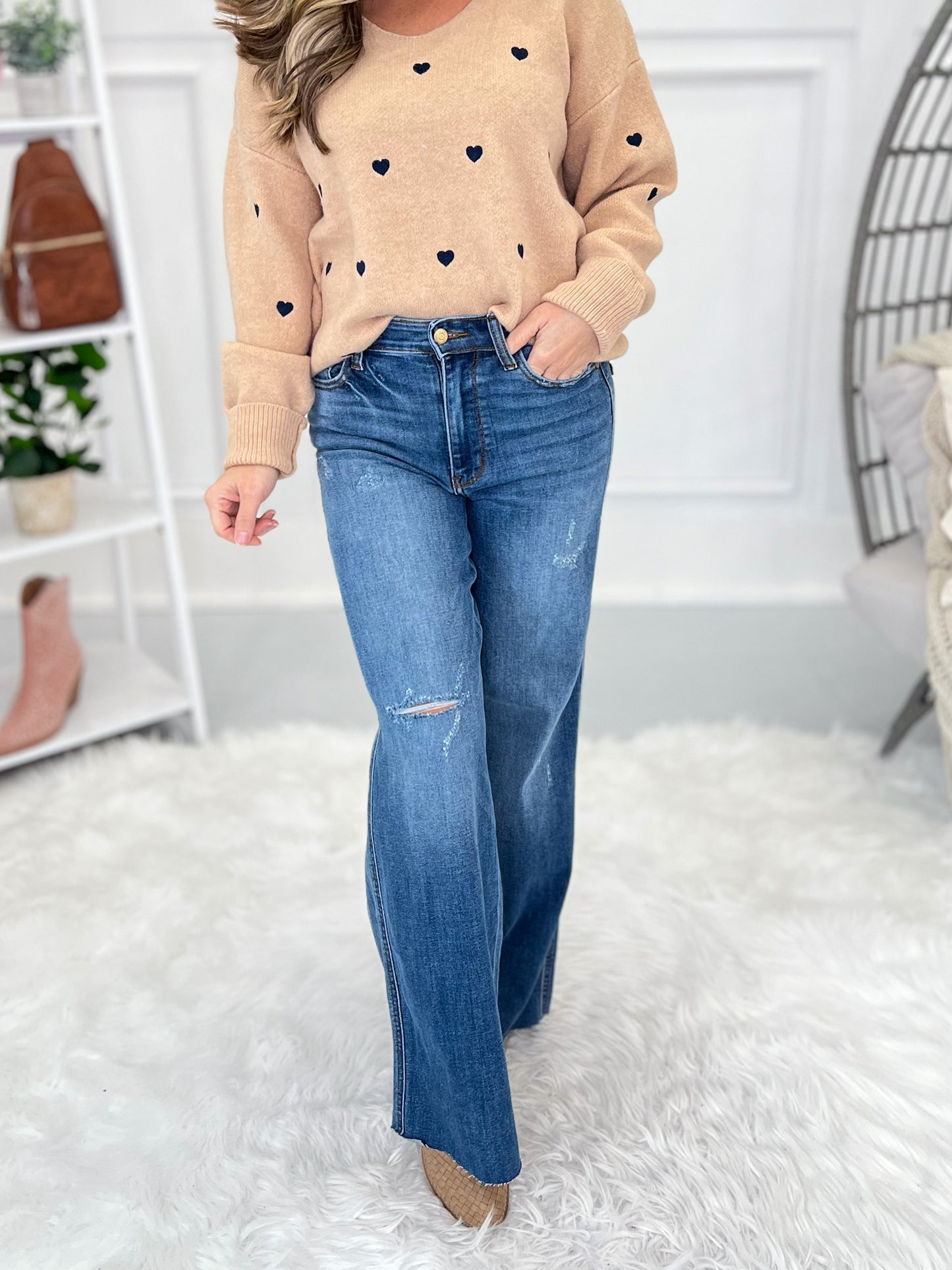 Rumor Has It - Judy Blue Retro Wide Leg Cuffed Jeans