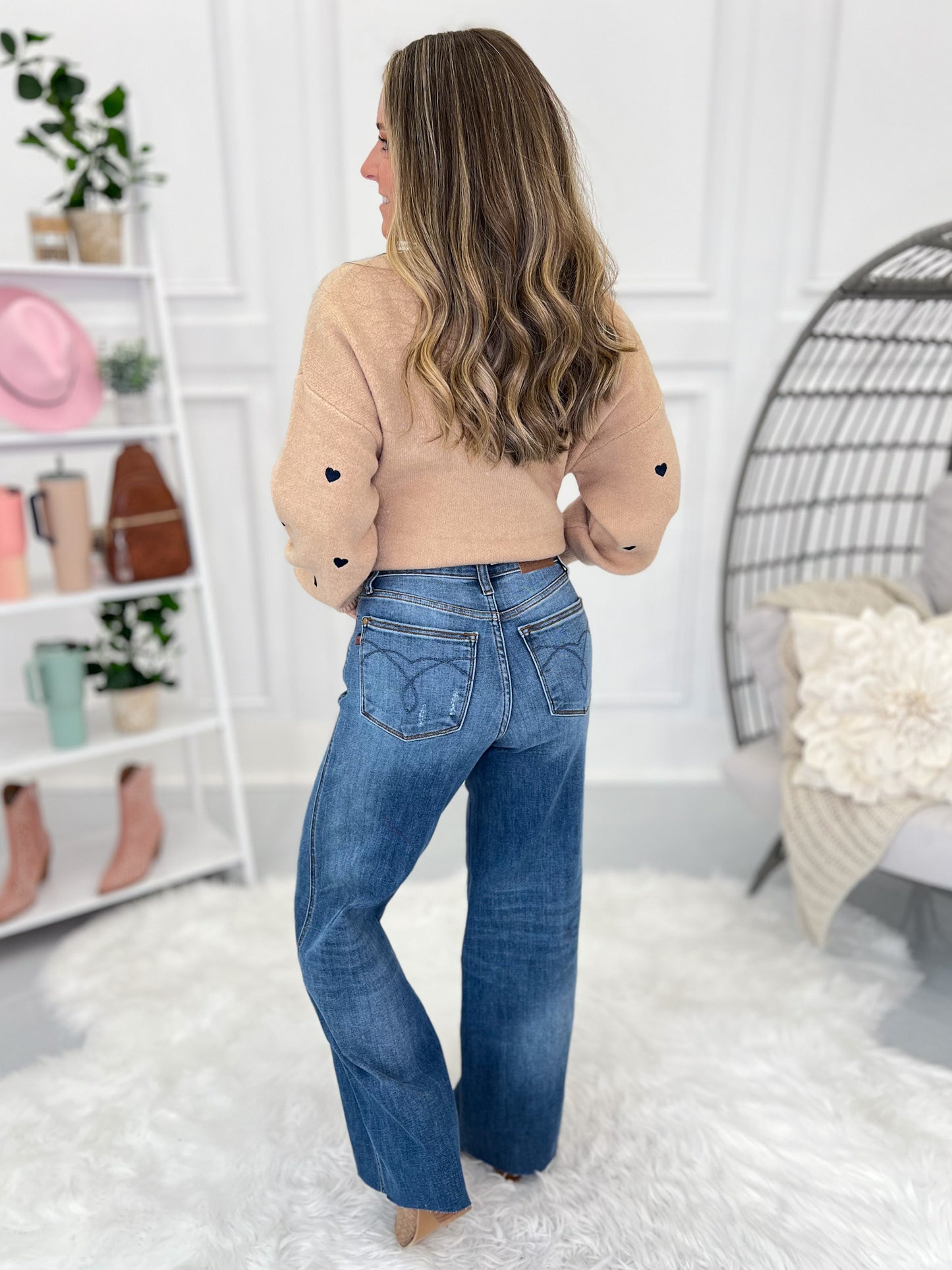 Rumor Has It - Judy Blue Retro Wide Leg Cuffed Jeans