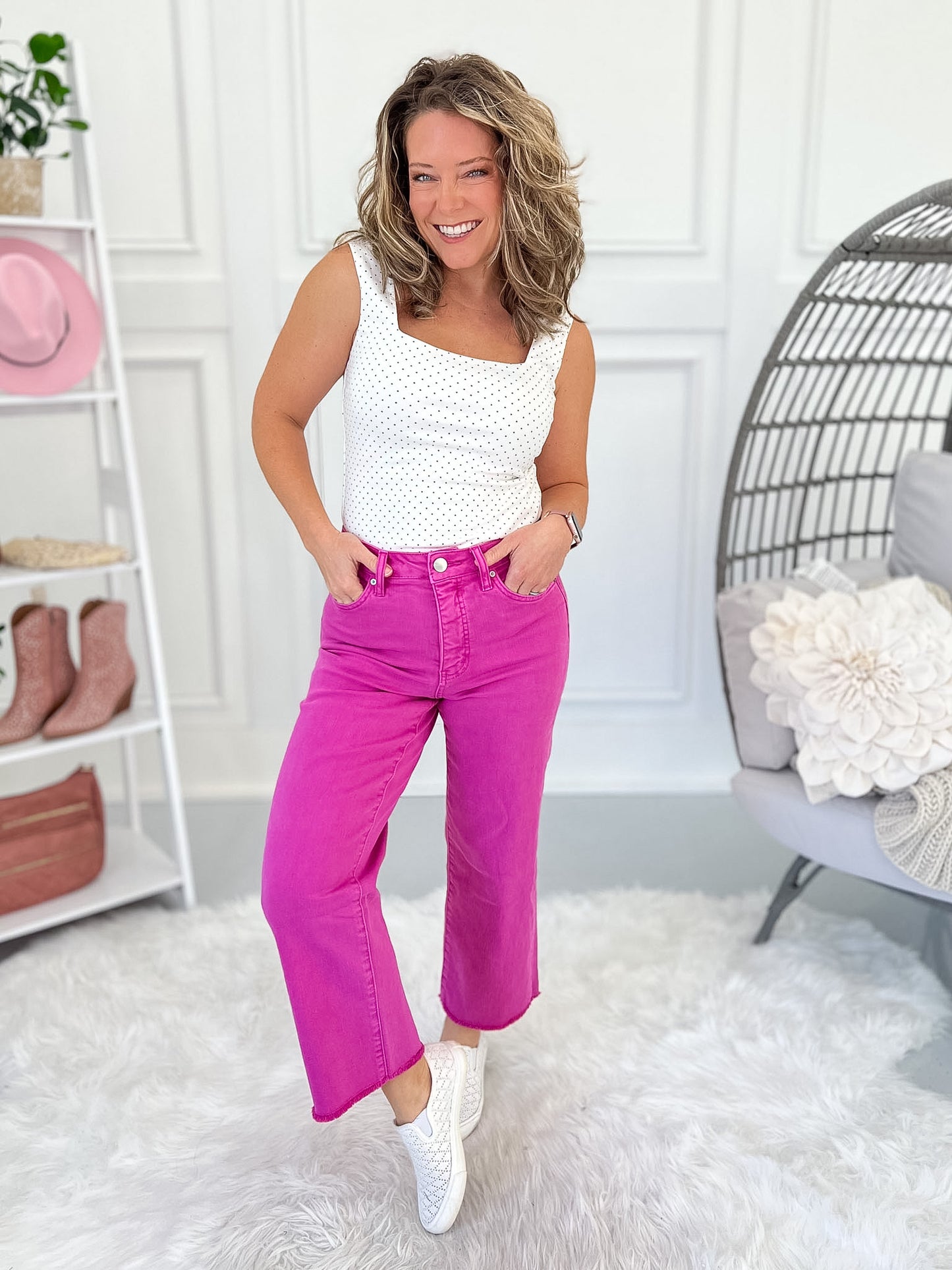 Pretty in Pink Wide Leg Cropped Jeans