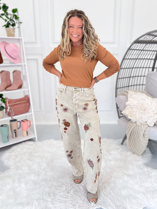 Floral Abundance Embroidered Jeans