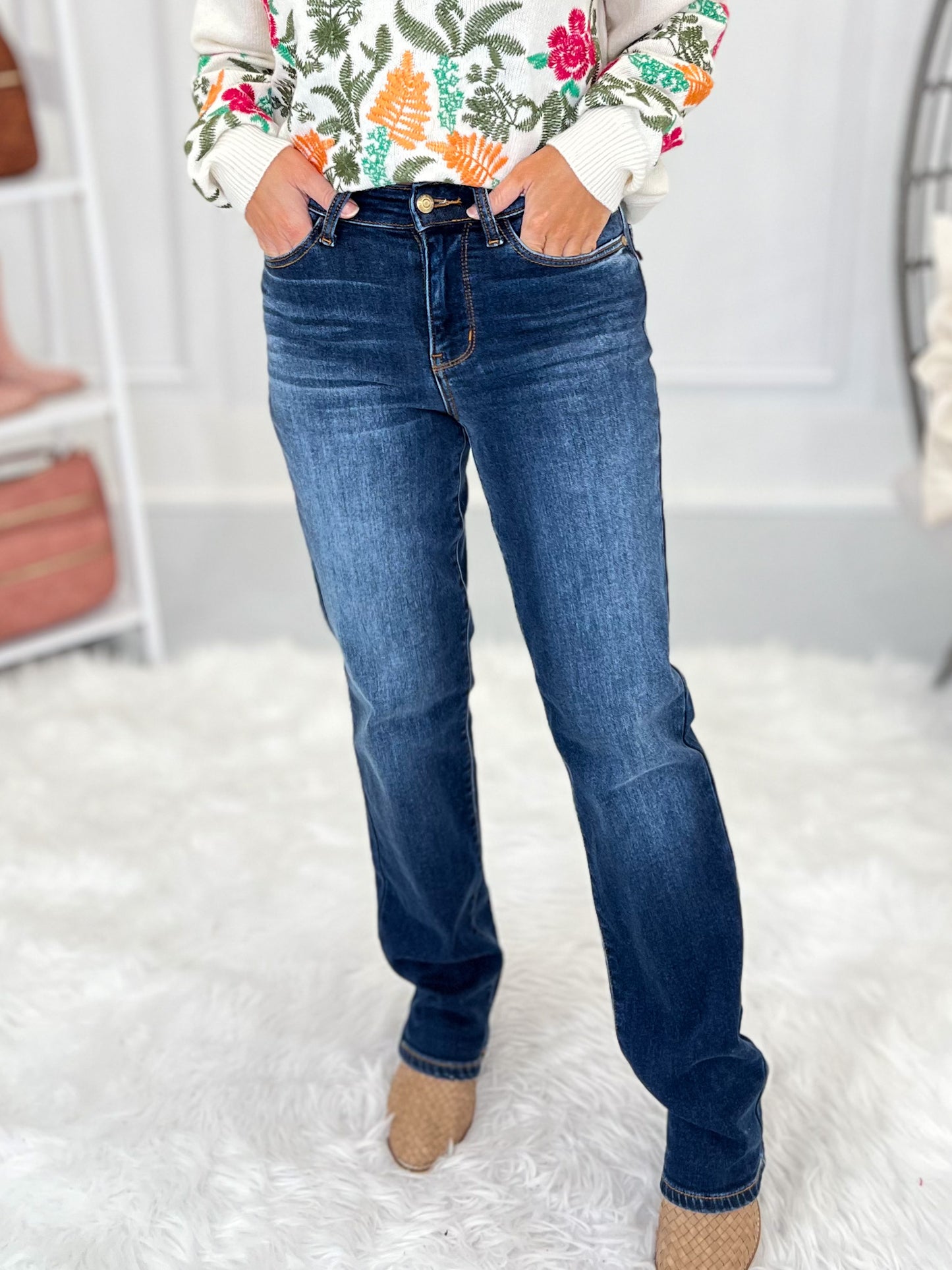 Warms My Heart - Judy Blue Vintage Thermal Straight Leg Jeans