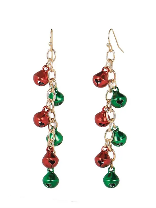 Holiday Jingle Bell Dangle Earrings - Gold