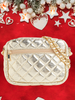 Quilted Crossbody Bag with Gold Chain Strap - Gold