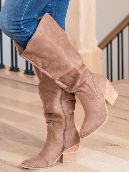 Taupe wide 2025 calf boots