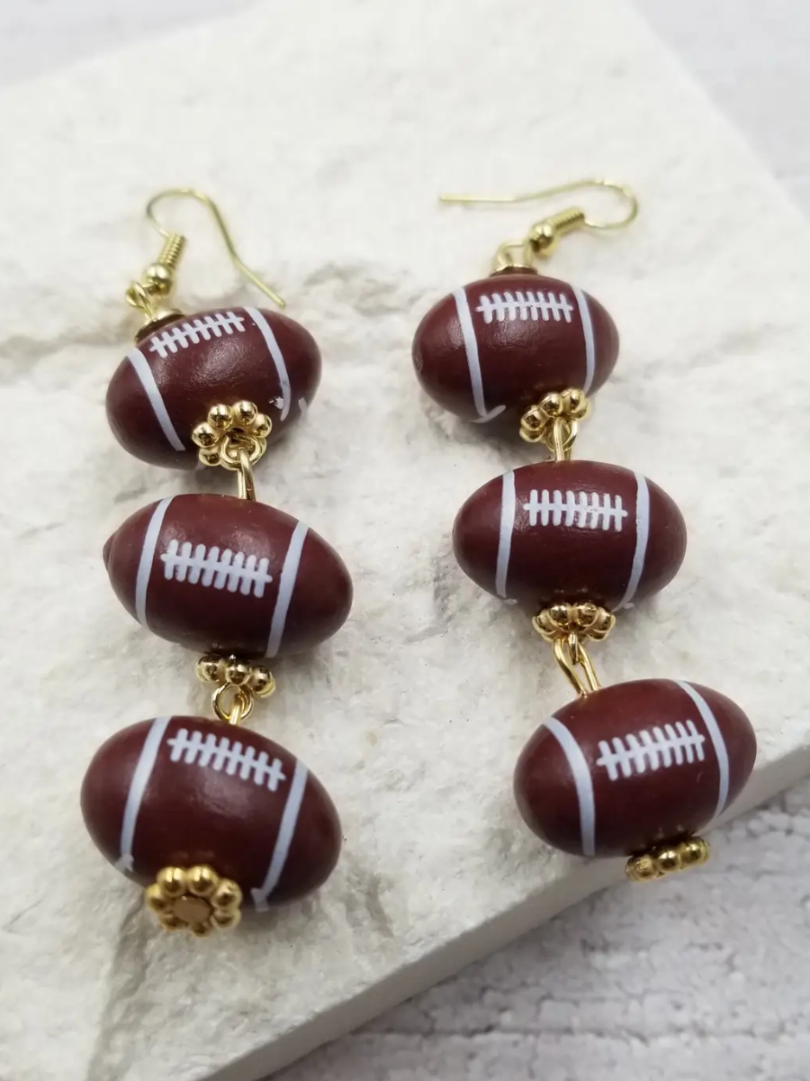 Wooden Football Drop Earrings