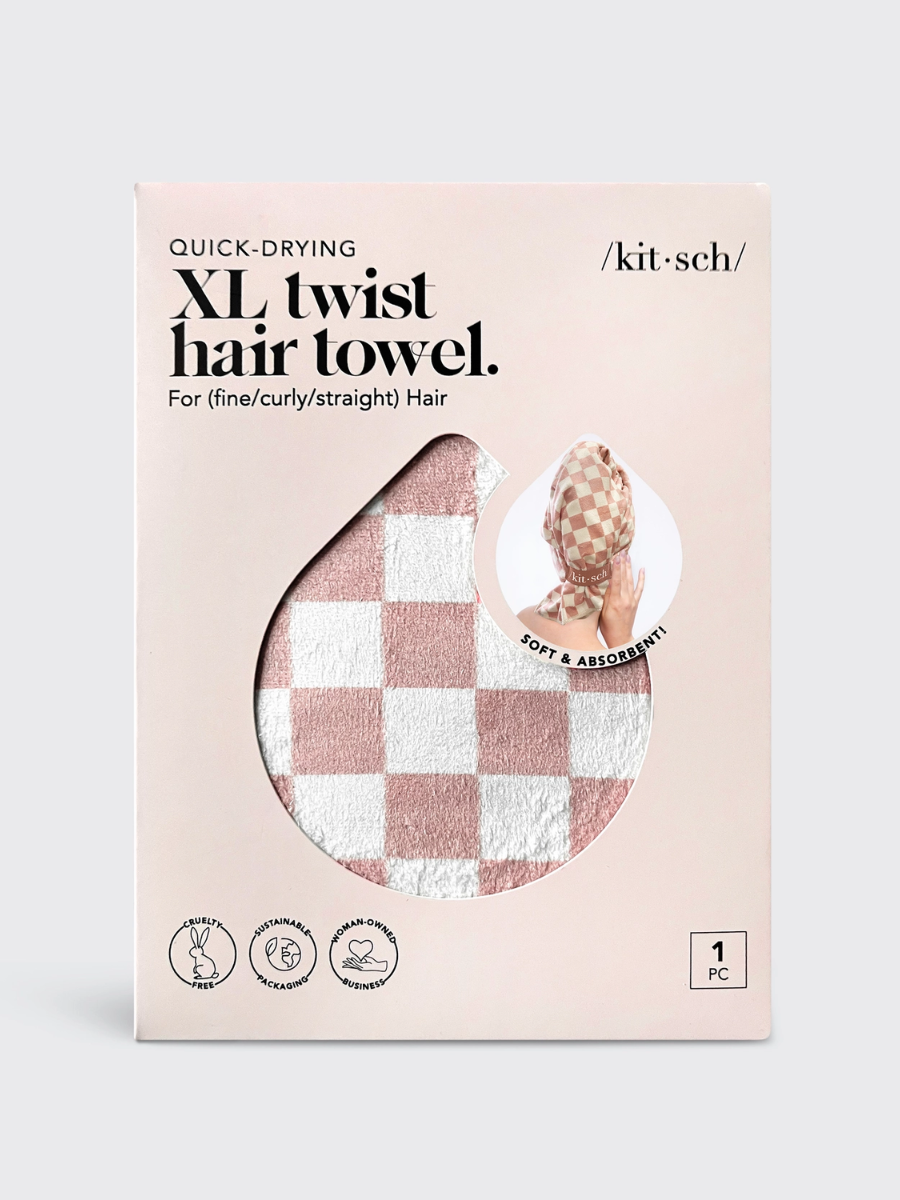 XL Quick Dry Hair Towel Wrap - Checker