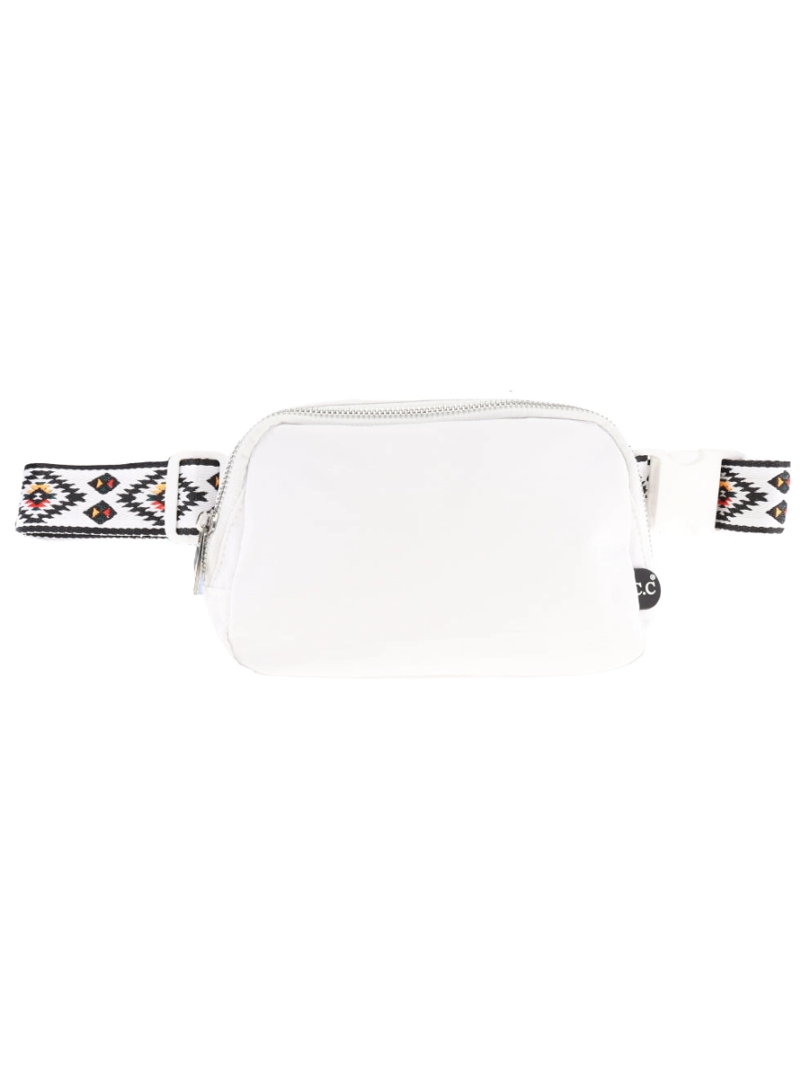 White Aztec Strap Fanny Pack Bag