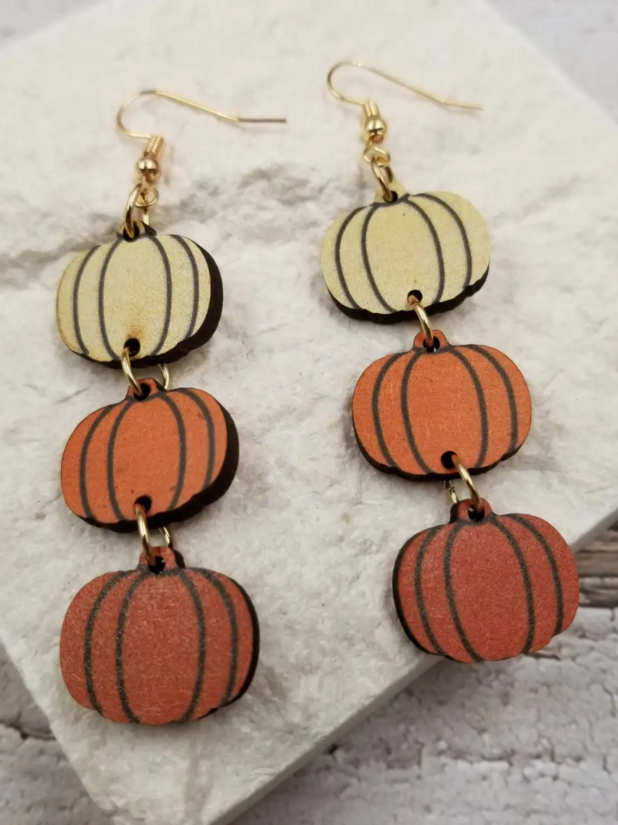 Wooden Pumpkin Drop Earrings