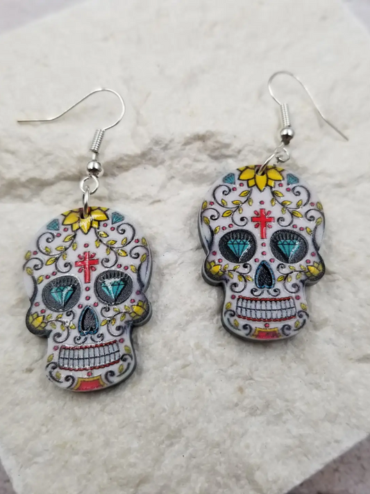 Embossed Acrylic Skull Earrings