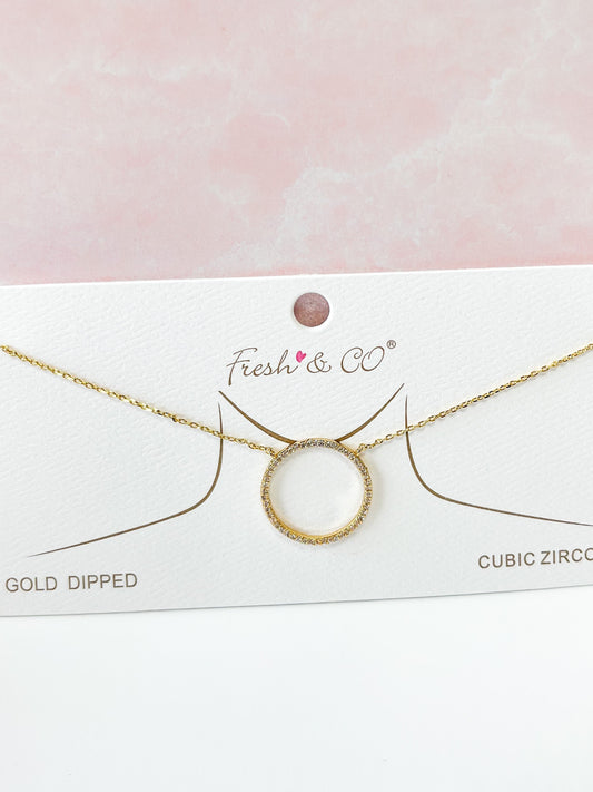 White Gold Dipped Circle Pendant Necklace
