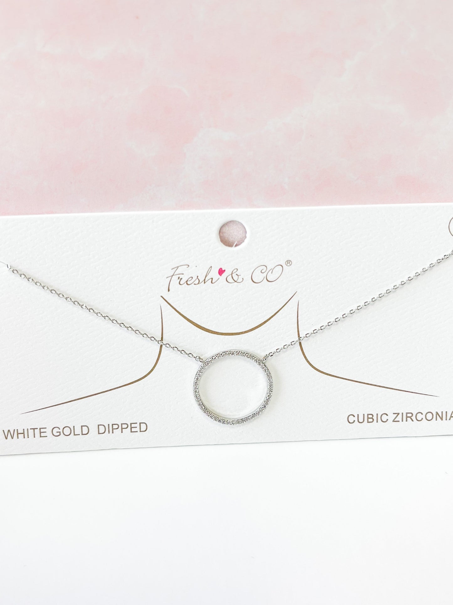 White Gold Dipped Circle Pendant Necklace