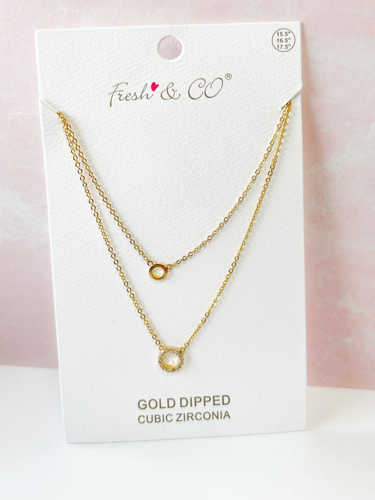 Gold Dip Cubic Zirconia Double Pendant Necklace