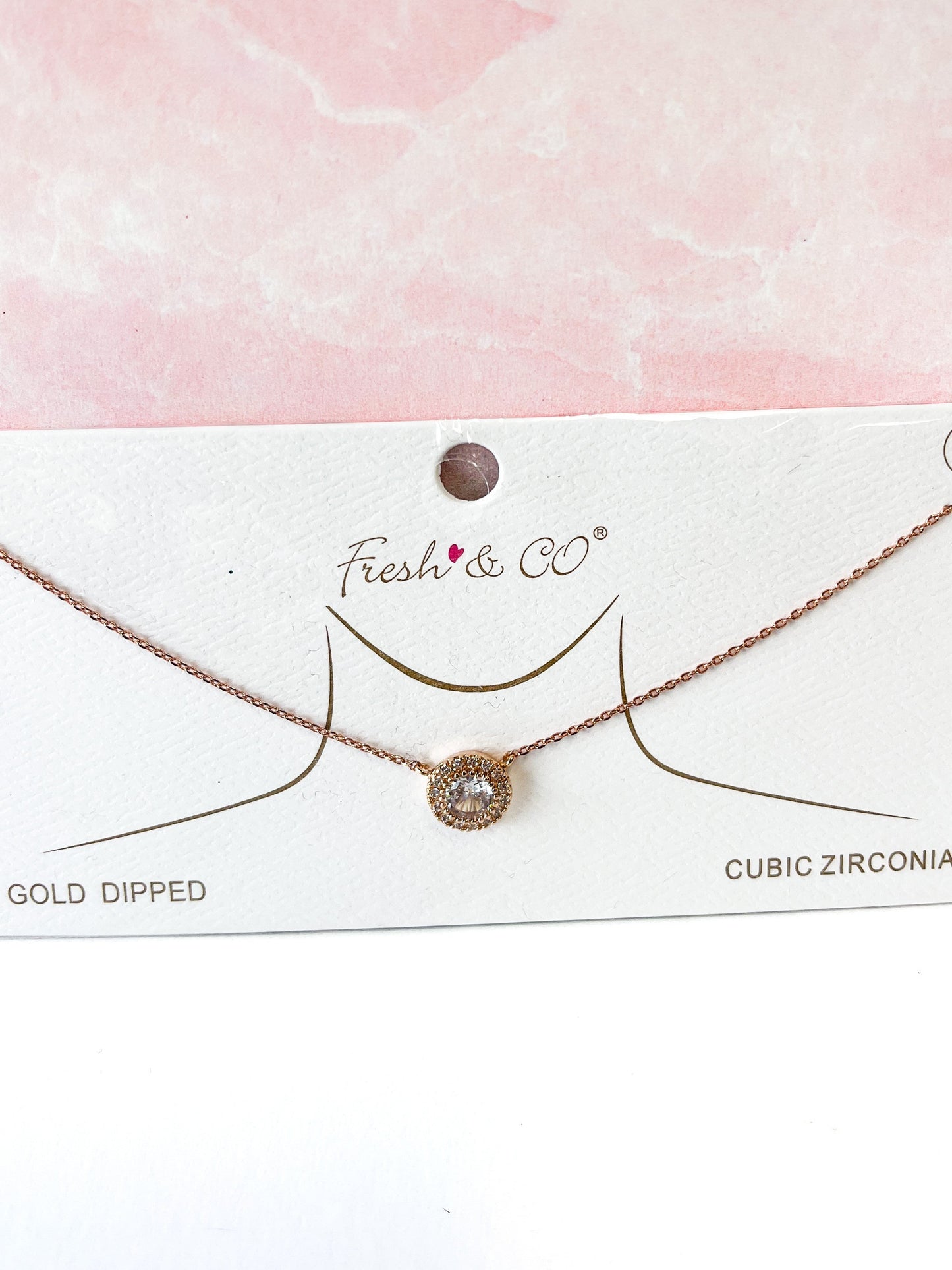 Gold Dipped Cubic Zirconia Big Stone Pendant Necklace