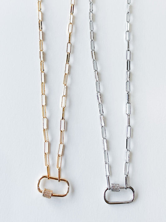 Gold Dipped Chain Link Necklace With  Oval Pendant