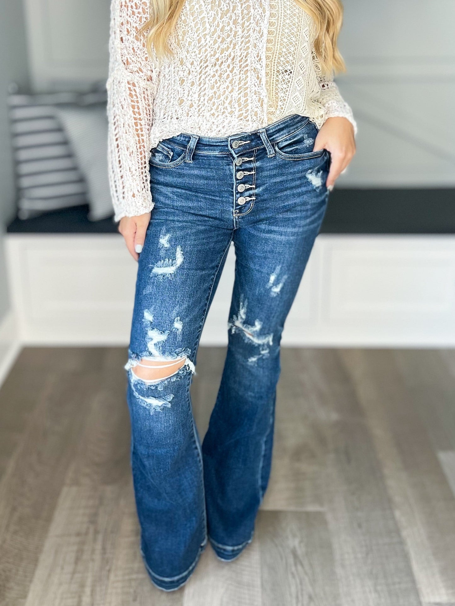 Long Weekend - Judy Blue Button Fly Trouser Flare Jeans