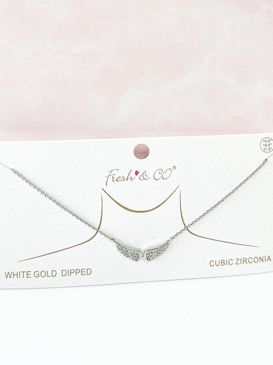 Gold Dipped Cubic Zirconia Angel Wing Pendant Necklace