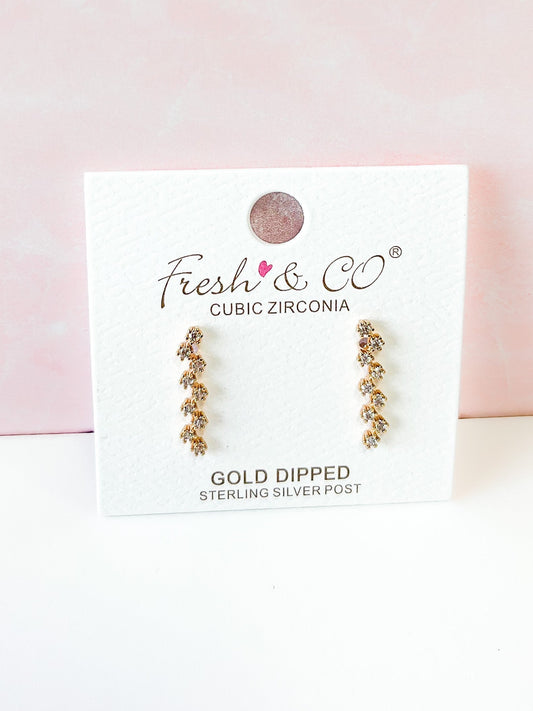 Gold Dipped Sterling Silver Studded Stone Earrings