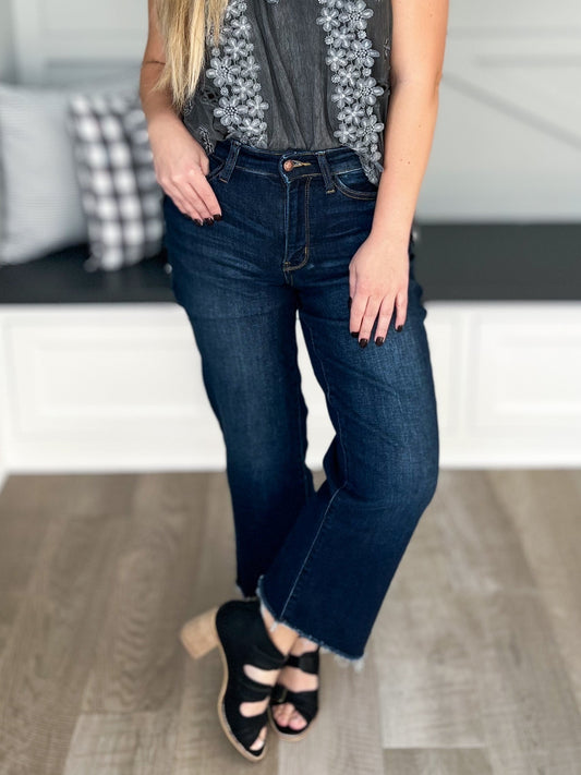 Coming In Hot  - Judy Blue Cropped Wide Leg Jeans- Final Sale