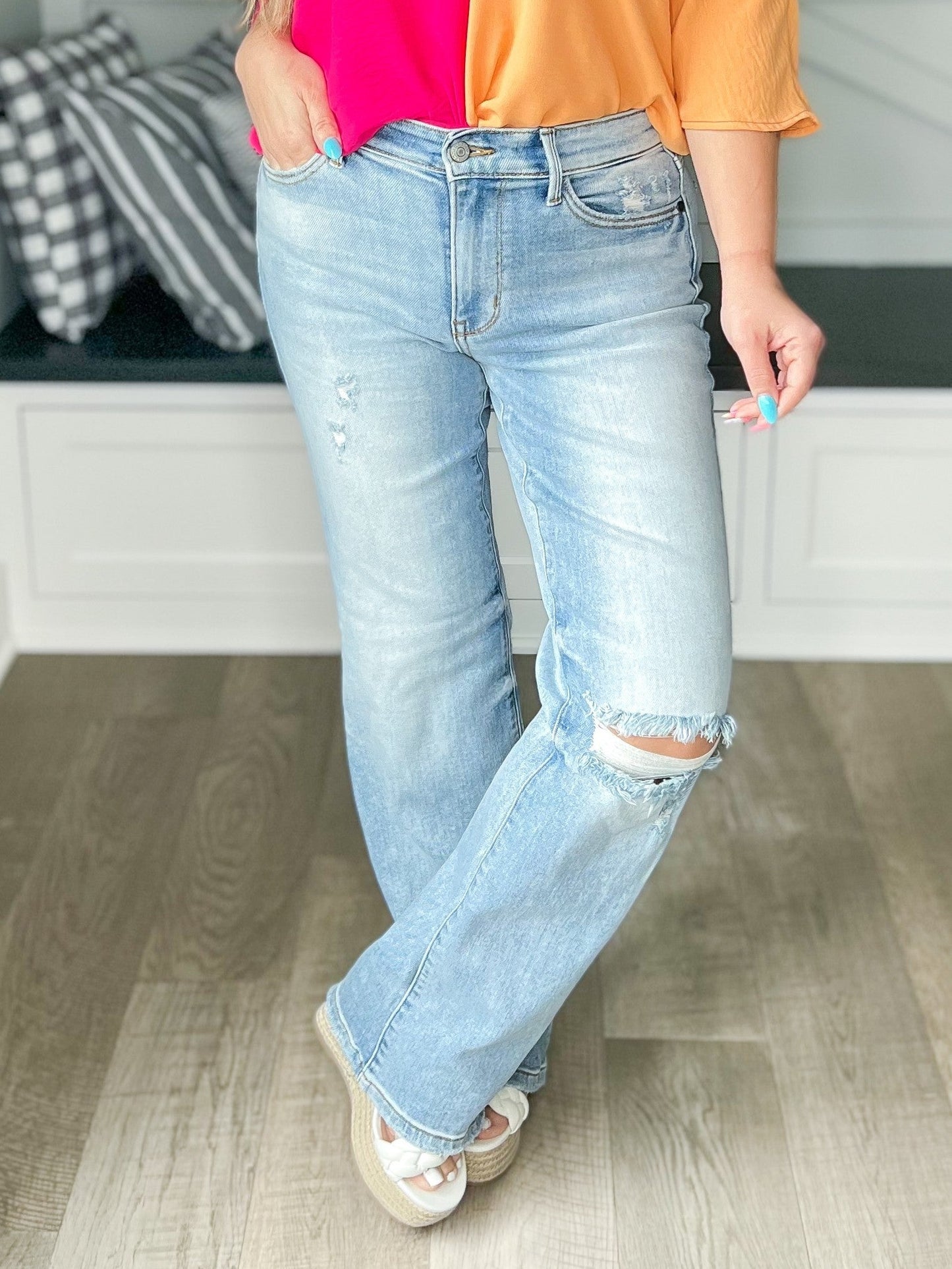 Daddy's Girl - Judy Blue Knee Destroy Straight Dad Jeans - Final Sale